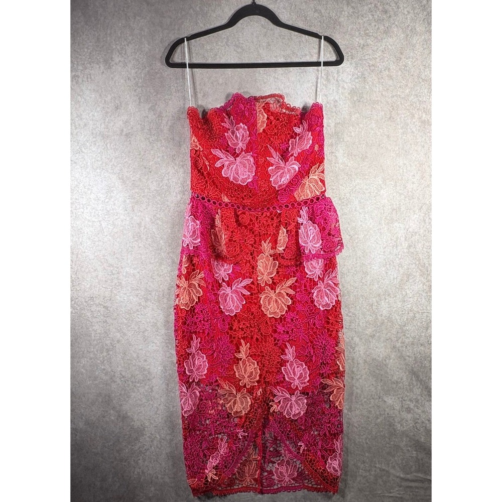 Elliatt X Revolve Times Dress Womens Large Pink Strapless Lace Peplum Floral NEW
